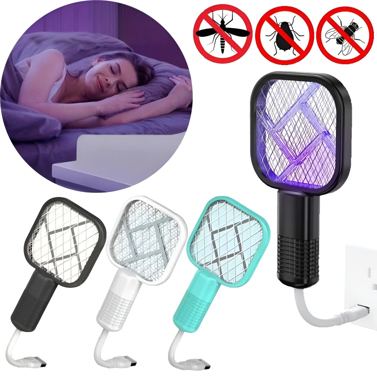 USB  Mosquito Swatter Racket | High-Power Electric Bug Zapper Bat with LED Light |Safe, Portable & Efficient
